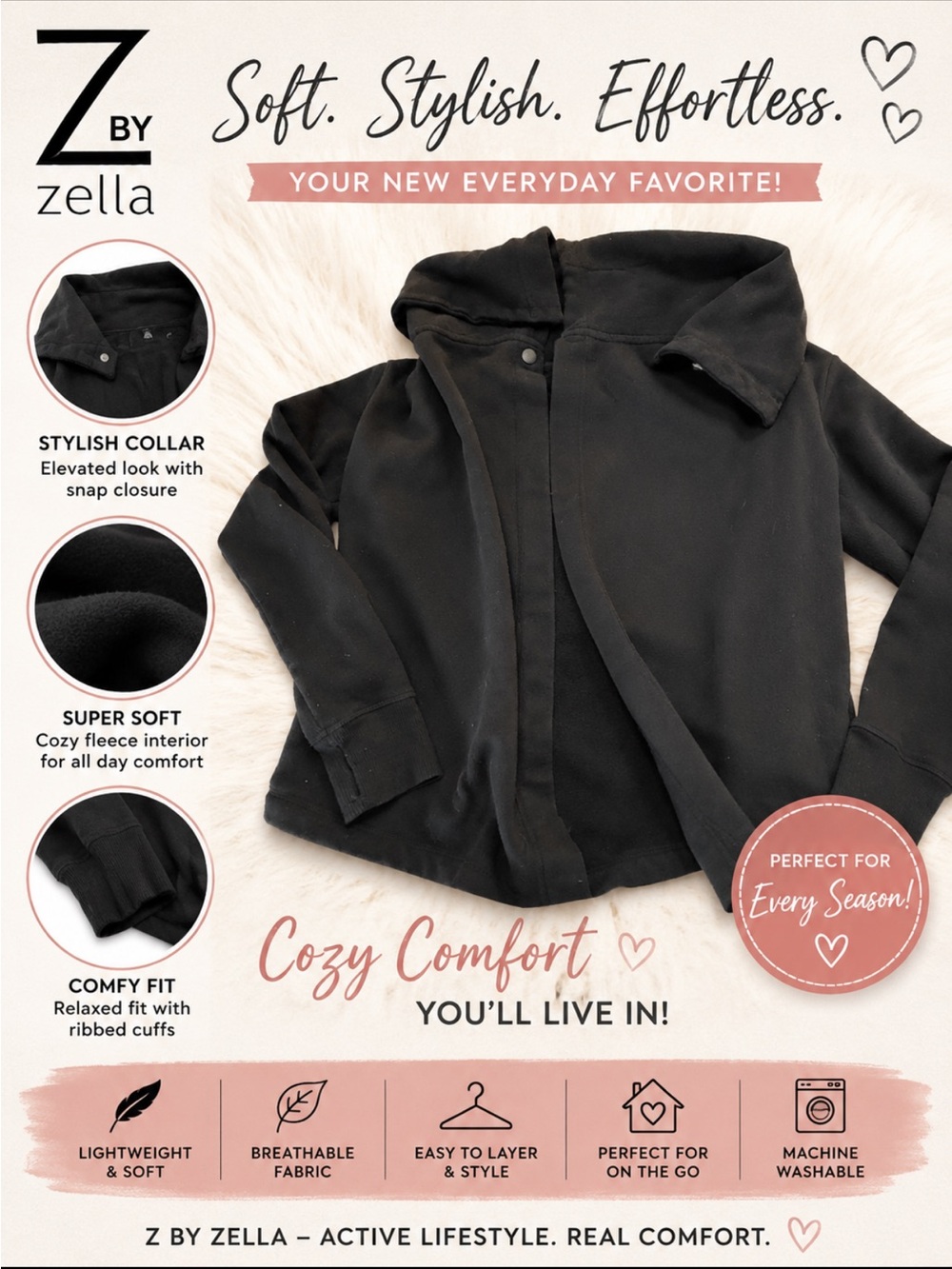 Z by Zella Cozy Black Jacket size S